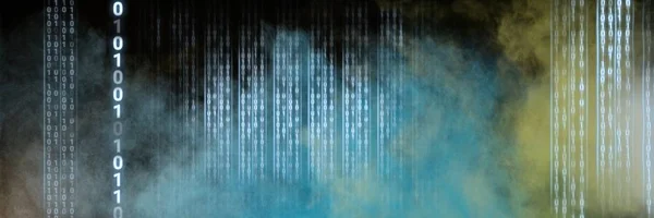 数字组合的代码二进制接口和彩色云背景 — 图库照片