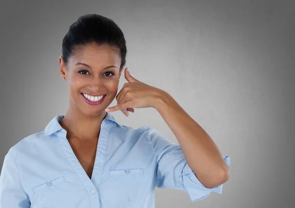 Digitale Composiet Van Vrouw Die Lacht Met Ring Teken — Stockfoto