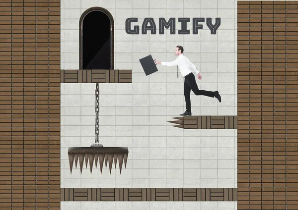 Gamify 텍스트 컴퓨터 수준에서 사업가의 디지털 — 스톡 사진