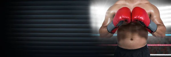 Compuesto Digital Boxer Hombre Con Luces Brillantes Anillo —  Fotos de Stock