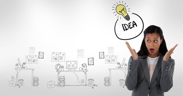 Цифровая комедия о женщине в нарисованном офисе, у которой есть идея
