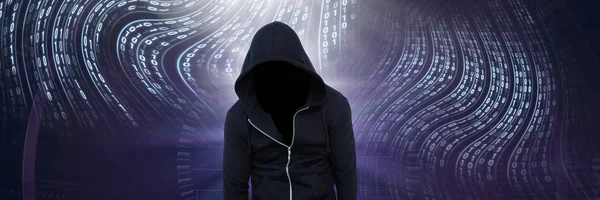 Digitální Složený Anonymous Hacker Počítači Kód Binární Rozhraní — Stock fotografie