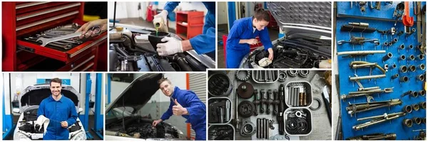 Digital Composite Car Repair Collage — Stock Photo, Image