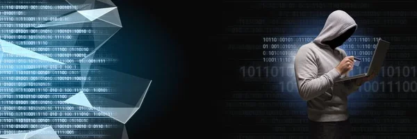 Compuesto Digital Hacker Anónimo Con Interfaz Binaria Código Computadora —  Fotos de Stock