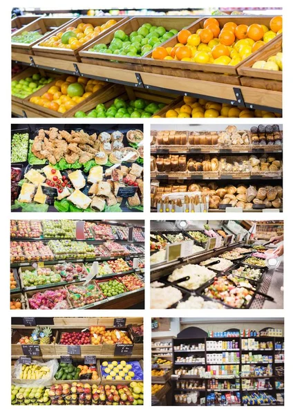 Digital Composite Food Store Supermarket Collage — Stock Photo, Image
