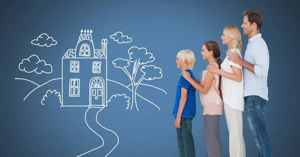 Digitale Zusammensetzung Der Familie Zusammen Mit Zeichnung Hause — Stockfoto