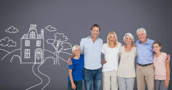 Digital Composite Family Generations Together Home Drawing — Stock Photo, Image