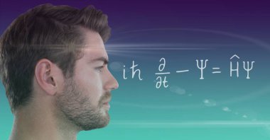 Denklem parlama ve degrade arka plan ile bakarak adamın dijital bileşik