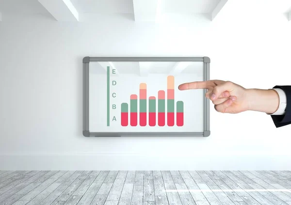 Compuesto Digital Mano Que Apunta Las Estadísticas Del Gráfico Marco —  Fotos de Stock