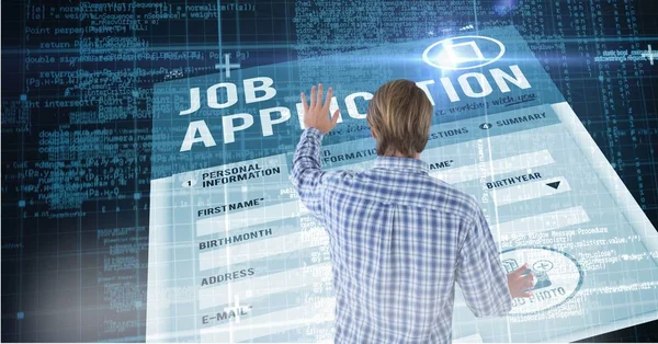 Digital Composite Man Touching Digital Job Application — Stock Photo, Image