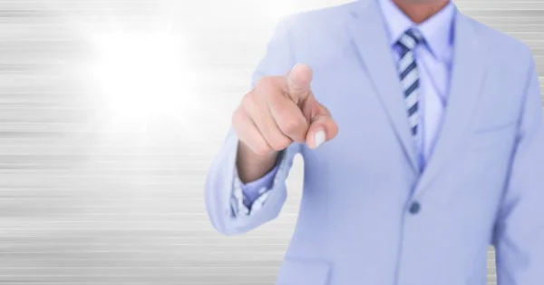 Digital Komposit Affärsmannen Pekar Med Blå Kostym — Stockfoto