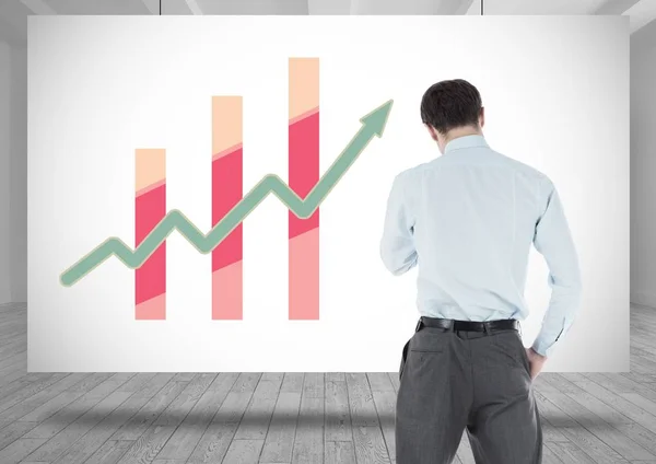 Digital Composite Businessman Standing Colorful Chart Statistics Whiteboard — Stock Photo, Image