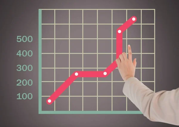 Digitales Komposit Der Berührung Von Hand Mit Diagrammstatistiken — Stockfoto