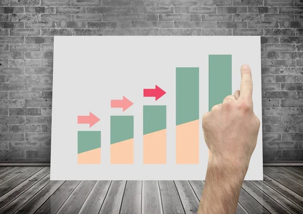 Composito Digitale Mano Che Punta Alla Lavagna Bianca Con Statistiche — Foto Stock