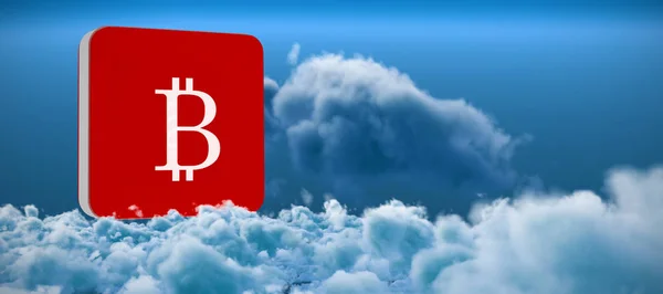 Bitcoin Símbolo Contra Primer Plano Las Nubes — Foto de Stock