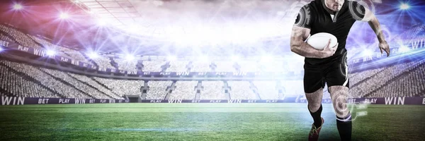Imagen Digital Del Jugador Rugby Corriendo Mientras Sostiene Pelota Contra —  Fotos de Stock
