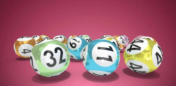Lotteriekugeln Mit Zahlen Vor Abstraktem Kastanienbraunen Hintergrund — Stockfoto