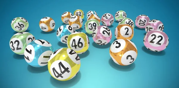 Boules Loterie Avec Des Chiffres Sur Fond Bleu Abstrait — Photo