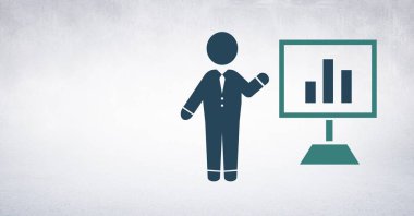 İşadamı dijital bileşik ile sunum ekran grafik simgesini