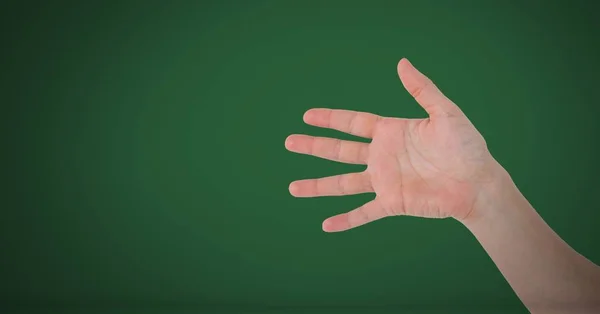 Digitální Složený Rukou Otevřít Prsty Zeleném Pozadí — Stock fotografie