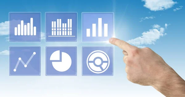 Digital Composite Hand Touching Business Chart Statistic Icons — Stock Photo, Image