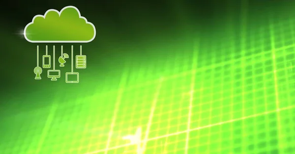 Ψηφιακός Σύνθετος Σύννεφο Εικονίδιο Και Κρεμώντας Σύνδεση Συσκευών Φόντο Πράσινο — Φωτογραφία Αρχείου