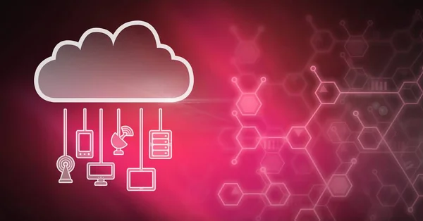 Cyfrowy Kompozytowy Ikona Chmury Wiszące Połączenia Urządzeń Purpurowym Tle — Zdjęcie stockowe
