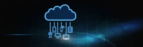 Cyfrowy Kompozytowy Chmury Połączenia Urządzenia Niebieski Technologia Tło Wiszące — Zdjęcie stockowe
