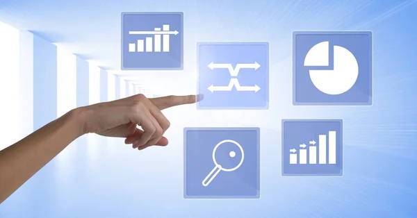 Digital Composite Hand Touching Business Chart Statistic Icons — Stock Photo, Image