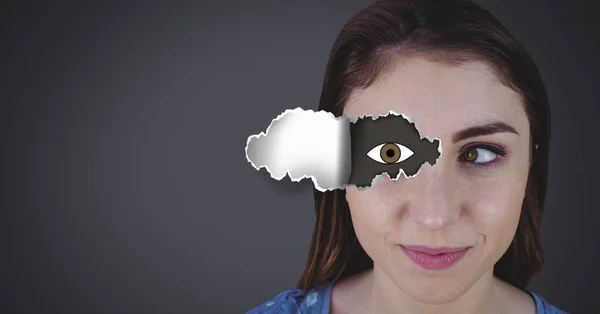 Digitalkomposit Einer Frau Mit Zerrissenem Papier Auf Auge Und Augenzeichnung — Stockfoto