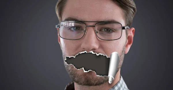 Digital Composite Man Torn Paper Mouth — Stock Photo, Image