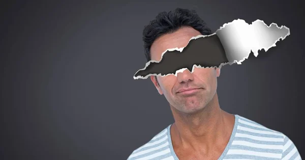 Цифровой Композитный Человек Рваной Бумагой Глазах — стоковое фото