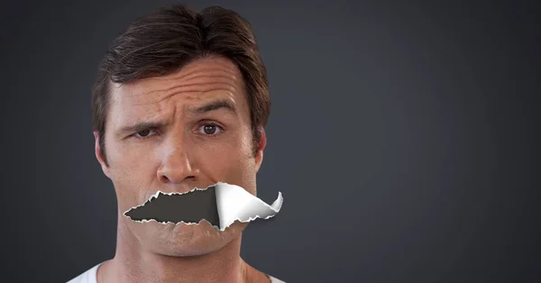 Ψηφιακός Σύνθετος Άνθρωπος Σκισμένο Χαρτί Στο Στόμα — Φωτογραφία Αρχείου