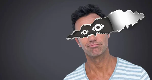 Цифровой Композитный Человек Рваной Бумагой Глазах Иконках Глаз — стоковое фото