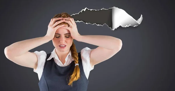 Compuesto Digital Mujer Estresada Molesta Con Papel Roto —  Fotos de Stock