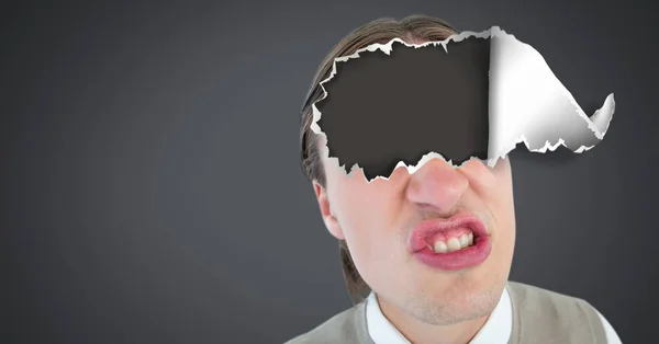 Цифровой Композитный Человек Рваной Бумагой Глазах — стоковое фото