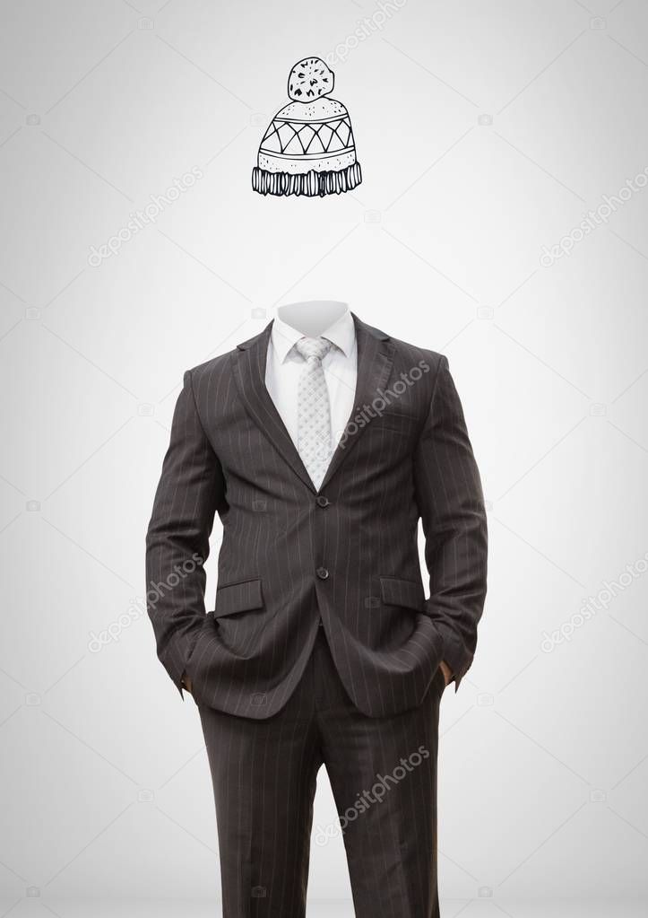 Digital composite of Headless man with surreal floating hat drawing