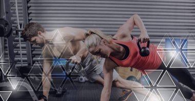 Athletic dijital bileşik insanların spor salonunda üçgen arayüzü ile uygun