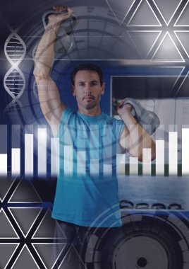 Athletic dijital bileşik adam spor salonunda sağlık arayüzü ile uygun