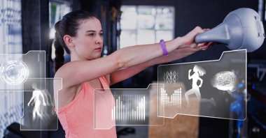 Athletic dijital bileşik kadın spor salonunda sağlık arayüzü ile uygun