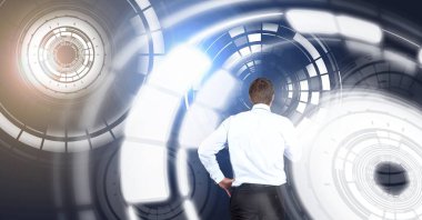 Daire arabirimi dokunmadan adamın dijital bileşik