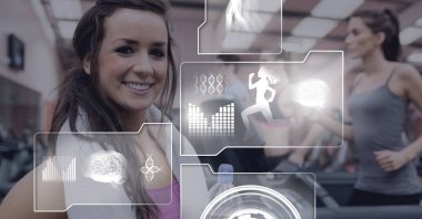 Athletic dijital bileşik kadın spor salonunda sağlık arayüzü ile uygun