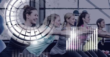 Athletic dijital bileşik kadın spor salonunda sağlık arayüzü ile uygun