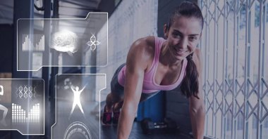 Athletic dijital bileşik kadın spor salonunda sağlık arayüzü ile uygun