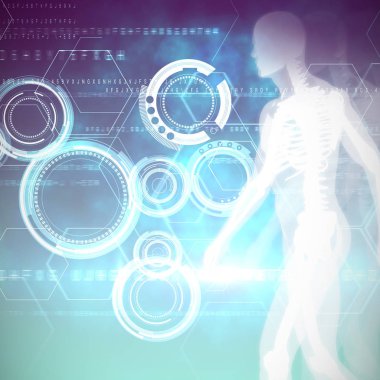 Mavi ve siyah teknoloji arama tasarıma karşı dijital iskelet