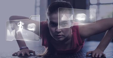 Athletic dijital bileşik kadın spor salonunda sağlık arayüzü ile uygun 