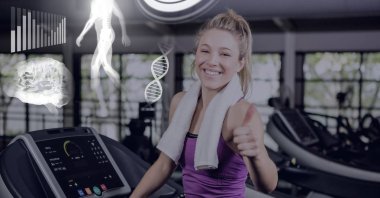 Athletic dijital bileşik kadın spor salonunda sağlık arayüzü ile uygun