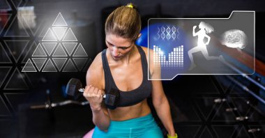 Athletic dijital bileşik kadın spor salonunda sağlık arayüzü ile uygun