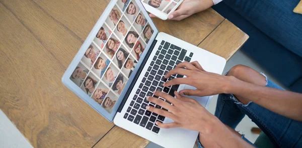 人拼贴肖像5X5 反对高角度的管理人员使用数字平板电脑和膝上型计算机 — 图库照片