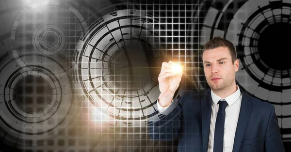 Digital Composite Man Touching Circle Interface — Stock Photo, Image